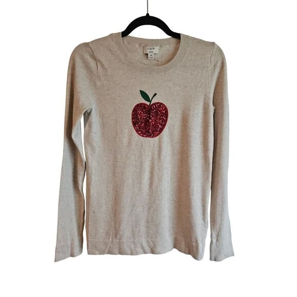 J Crew Teddie Sweater w/Sequine Apple Design - Size XS - Picture 1 of 3